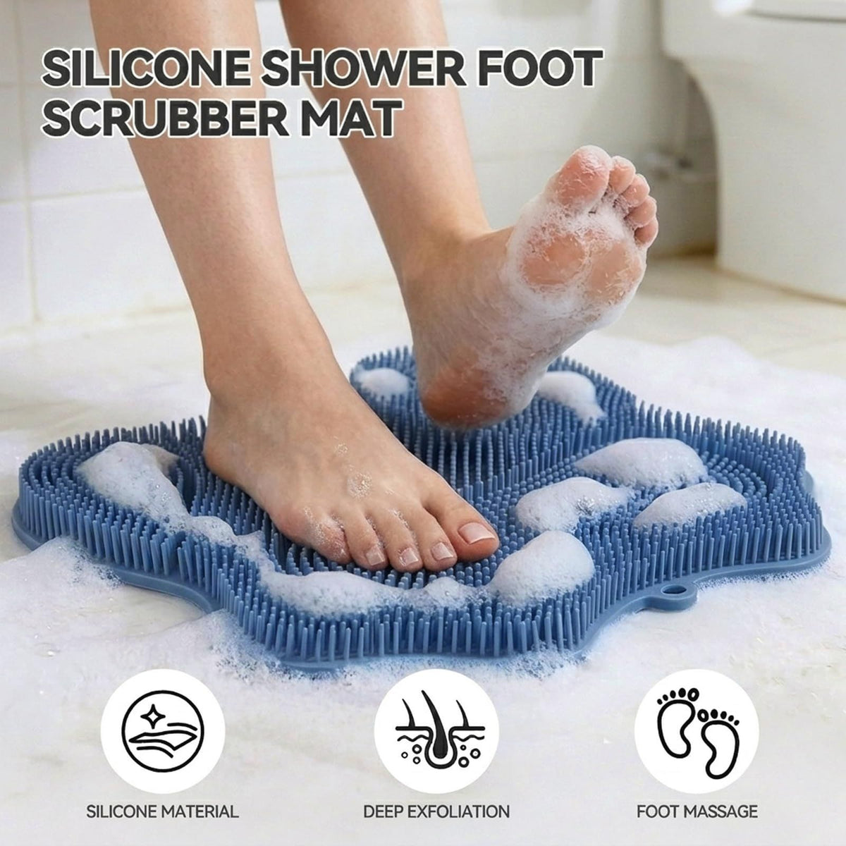 Silicone Shower Foot Scrubber Mat, Non-Slip Suction Cups for Floor & Tub Wall, Exfoliation & Massage, No Bending, Fits Up to Men's 10.5 / Women's 12(red)