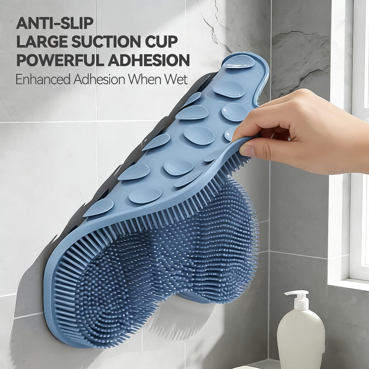 Silicone Shower Foot Scrubber Mat, Non-Slip Suction Cups for Floor & Tub Wall, Exfoliation & Massage, No Bending, Fits Up to Men's 10.5 / Women's 12(red)