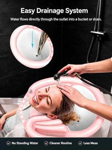 Inflatable Shampoo Basin with Drain Hose, Foldable
Reclining Design, 230g Lightweight, Adjustable Neck Opening, Complete Accessories Set, Elderly & Pregnant Use(Pink)