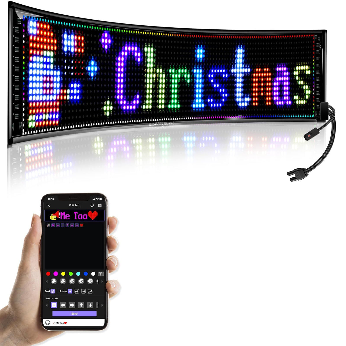 36"x 8" LED Sign,Programmable LED Sign,Flexible Scrolling LED Message Display,Bluetooth APP,DIY Design Colours,Text(Multicolor)