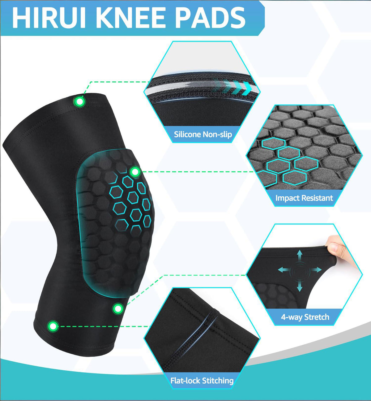 Honeycomb Knee Pads for Kids, Teens & Adults – Protective Compression Knee Guards for Basketball, Football, Cycling & Running(Black,M)