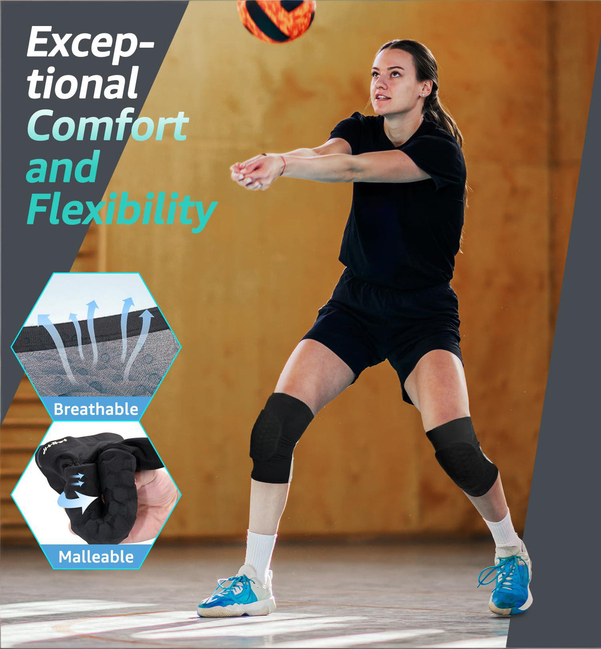 Honeycomb Knee Pads for Kids, Teens & Adults – Protective Compression Knee Guards for Basketball, Football, Cycling & Running(Black,XL)