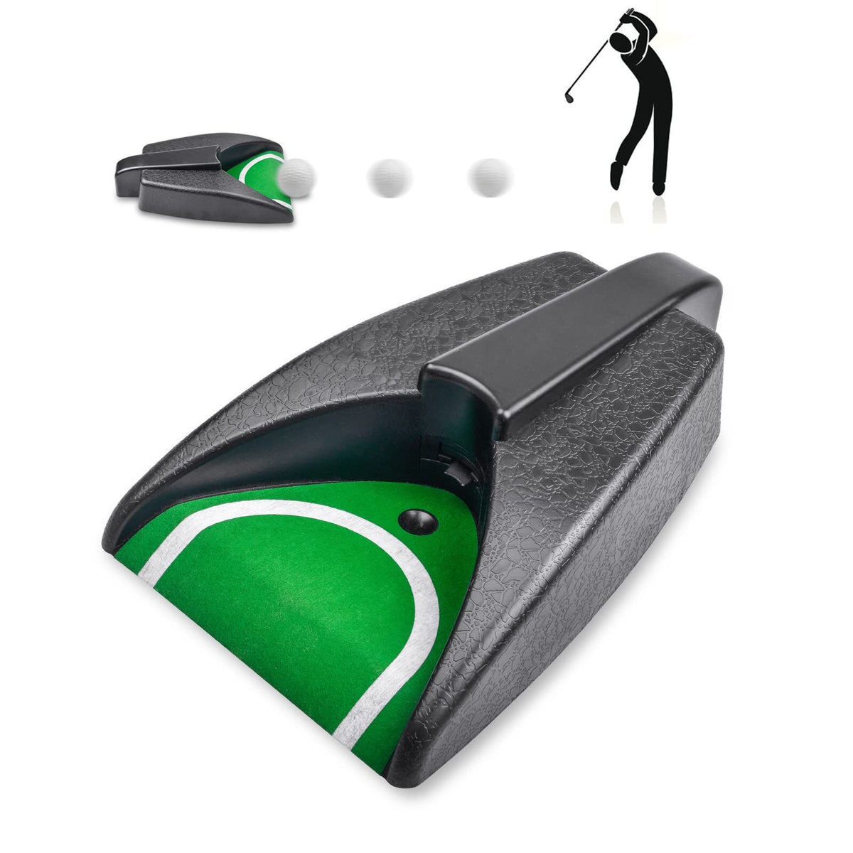 Automatic Golf Putting Returner with Simulated Green Slope – Portable Indoor Outdoor Practice Cup for Men and Women (Black)