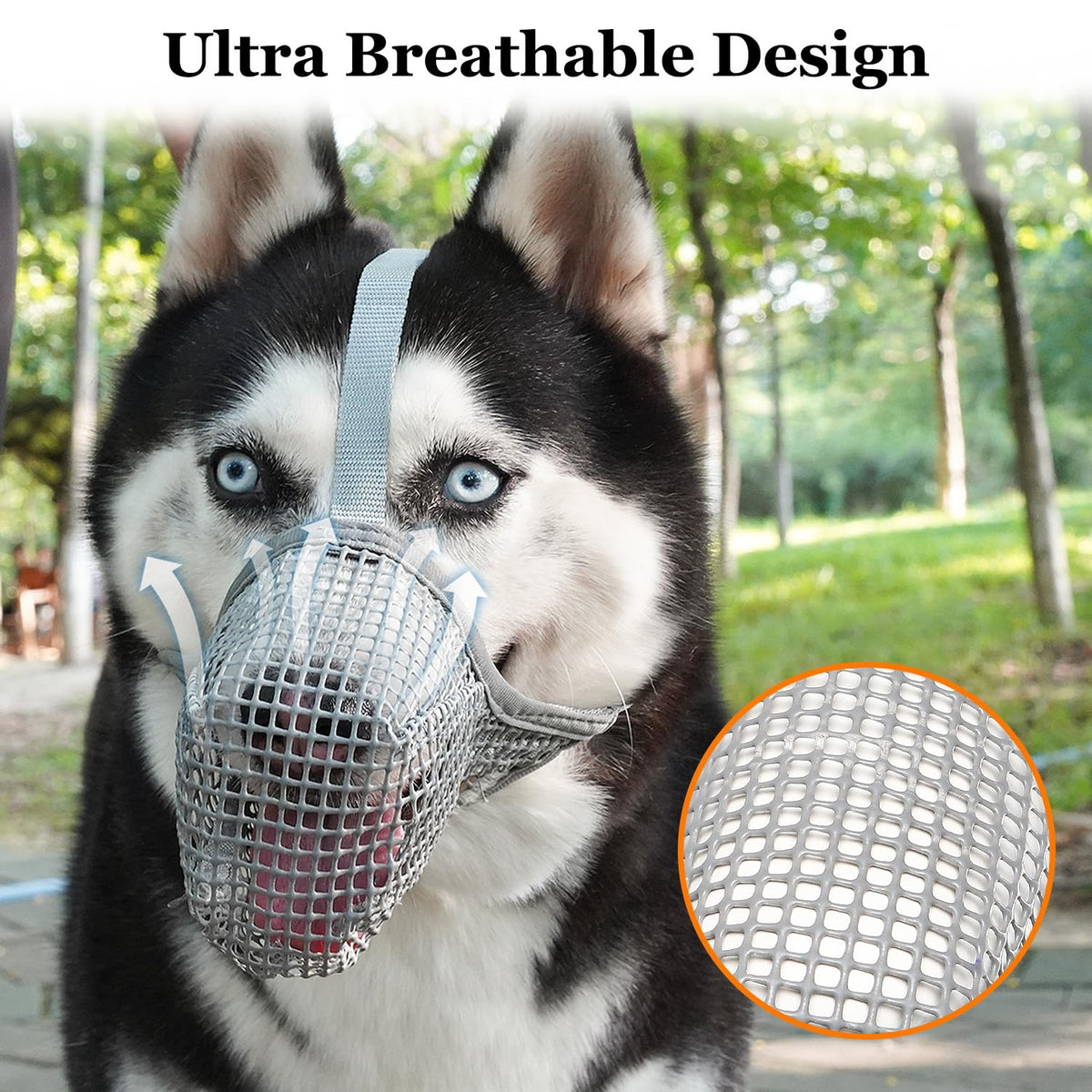 Soft Mesh Dog Muzzle for Small Medium Large Dogs – Breathable Adjustable Anti-Bite Chewing Guard with Overhead Strap – Fits Labrador, German Shepherd, Golden Retriever – 5 Sizes (Grey,XL)