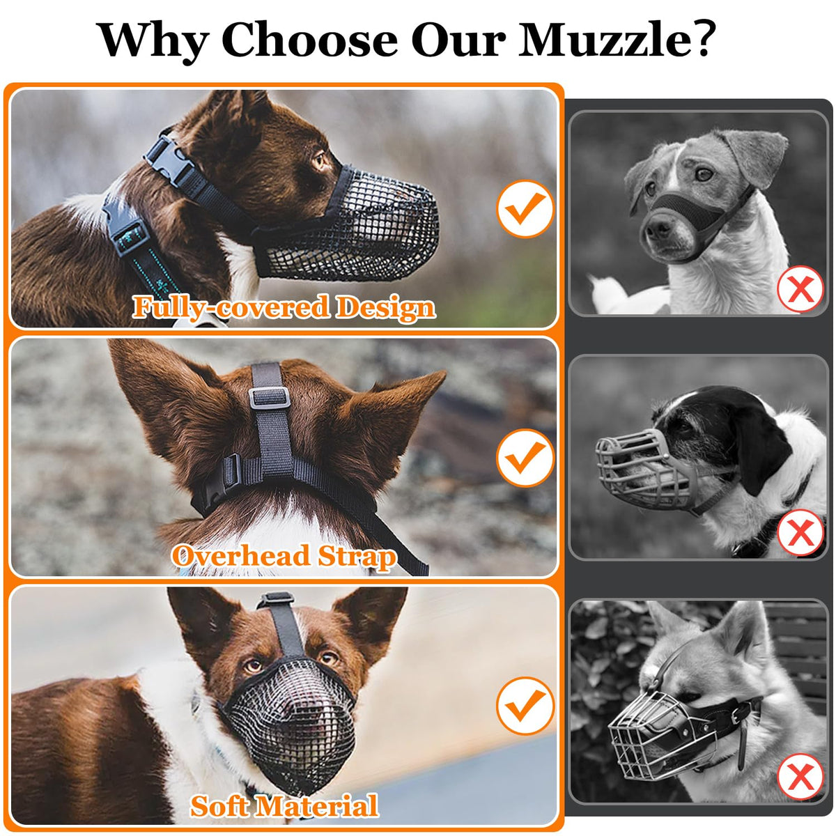 Soft Mesh Dog Muzzle for Small Medium Large Dogs – Breathable Adjustable Anti-Bite Chewing Guard with Overhead Strap – Fits Labrador, German Shepherd, Golden Retriever – 5 Sizes (Grey,XS)