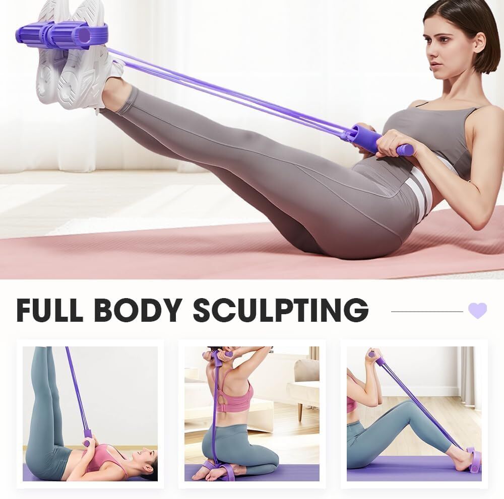 Multi-Function 6-Tube Resistance Band with Foot Pedal – 2M Stretchable Home Workout Equipment for Full Body Exercise – Adjustable Tension for Arms, Legs, Waist & Abs – Compact Design (Purple)