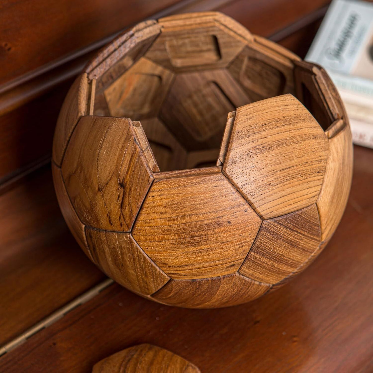 Handcrafted Wooden Football Puzzle – 3D Mortise and Tenon Soccer Ball Assembly Kit | Solid Teak, Beech Wood | DIY Gift for Adults, Kids & Football Fans