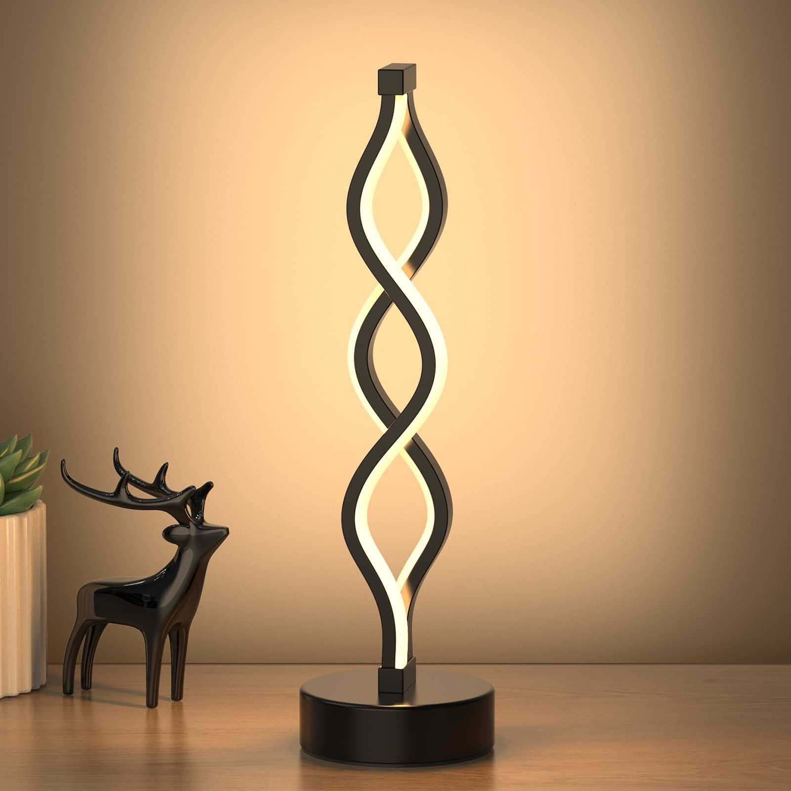 Twisted Spiral LED Table Lamp – Modern Touch-Control Desk Light for Bedroom, Living Room & Café Decor (Black)