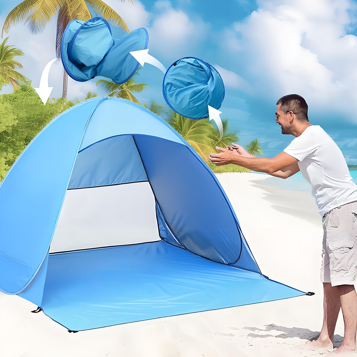 Pop Up Beach Tent: 3-4 Person UPF 50+ Sun Shelter with Carry Bag – Quick-Setup Shade for Beach/Camping(XL)