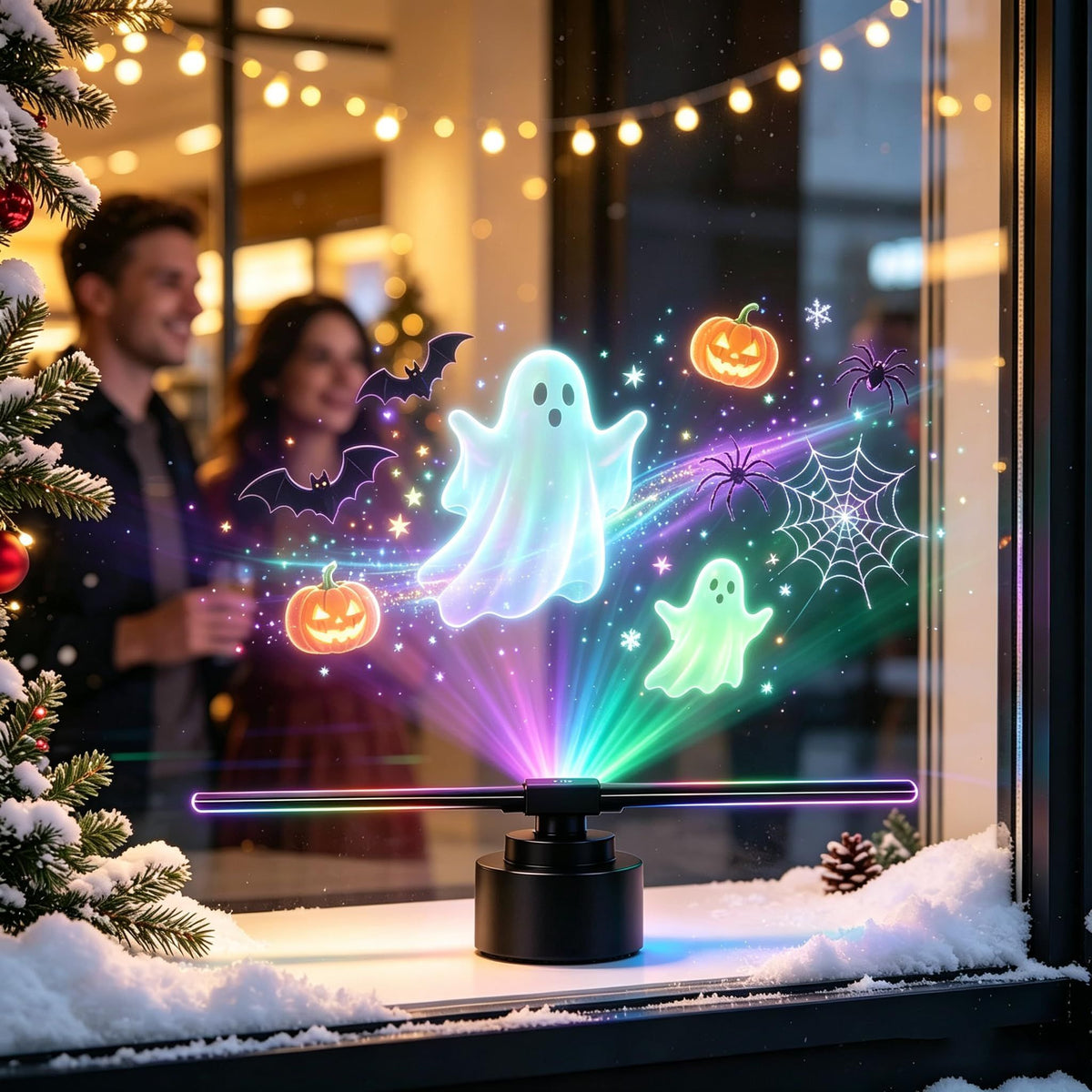 3D Hologram Projector, 4/16 Inch Christmas & Halloween HD LED Hologram Projector Holographic Advertising Display with Remote, WiFi and APP, Holographic Video Advertising for Home(black)