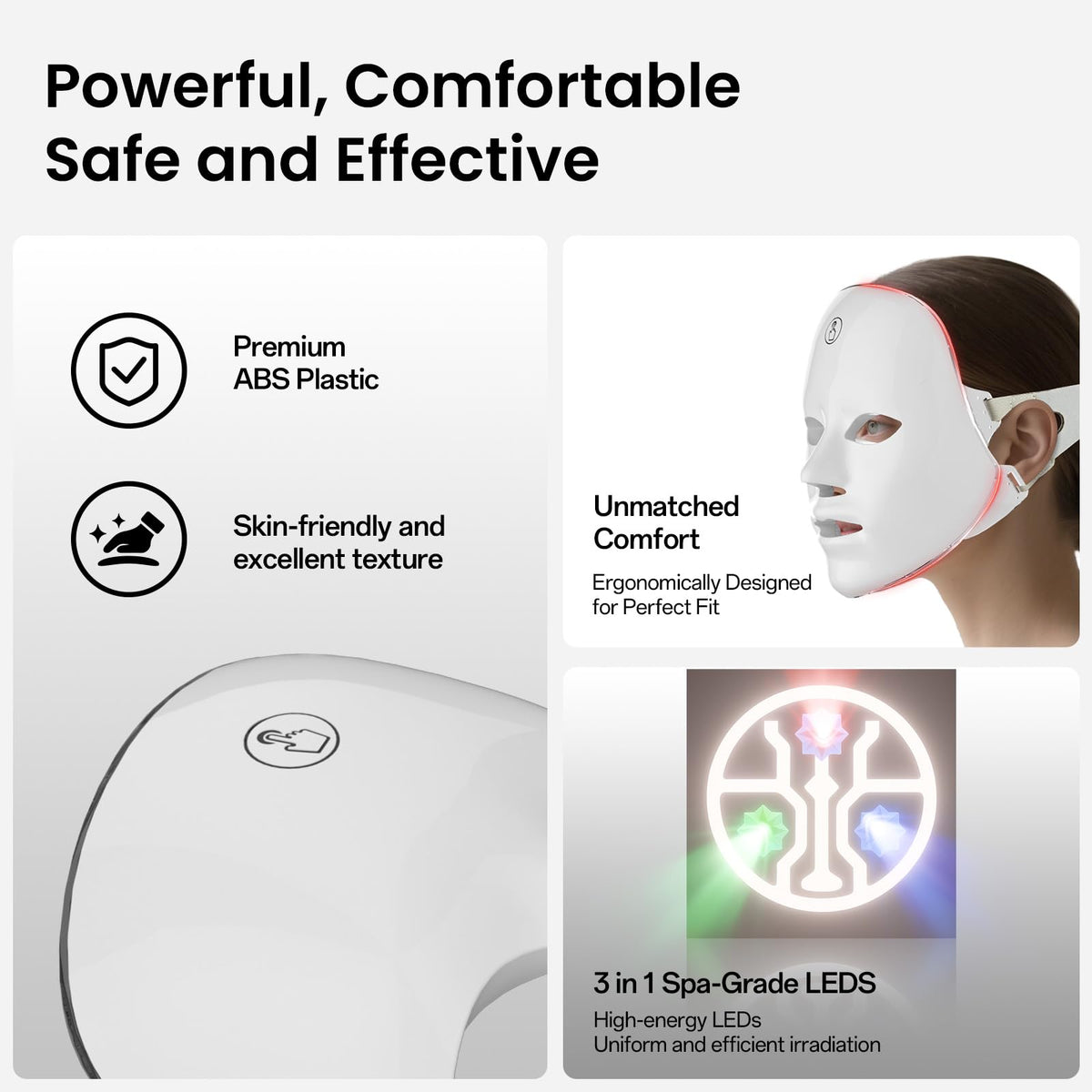 7-Color Facial Light Mask for Home Skincare – Rechargeable LED Beauty Device with 270 LEDs, One-Touch Control & Auto-Timer (Black with Gold Trim) | Other Colors Available in Store