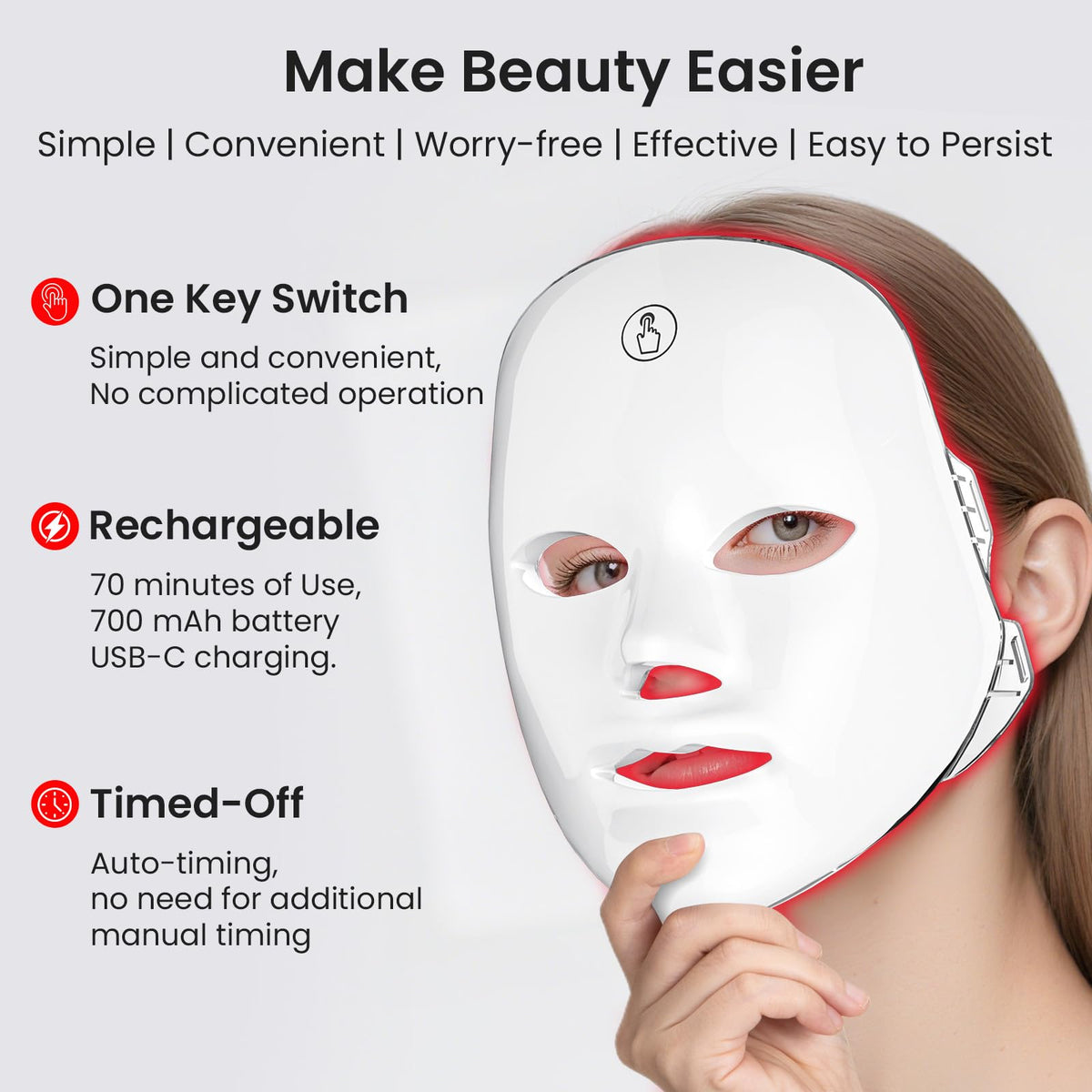 7-Color Facial Light Mask for Home Skincare – Rechargeable LED Beauty Device with 270 LEDs, One-Touch Control & Auto-Timer (Black with Gold Trim) | Other Colors Available in Store