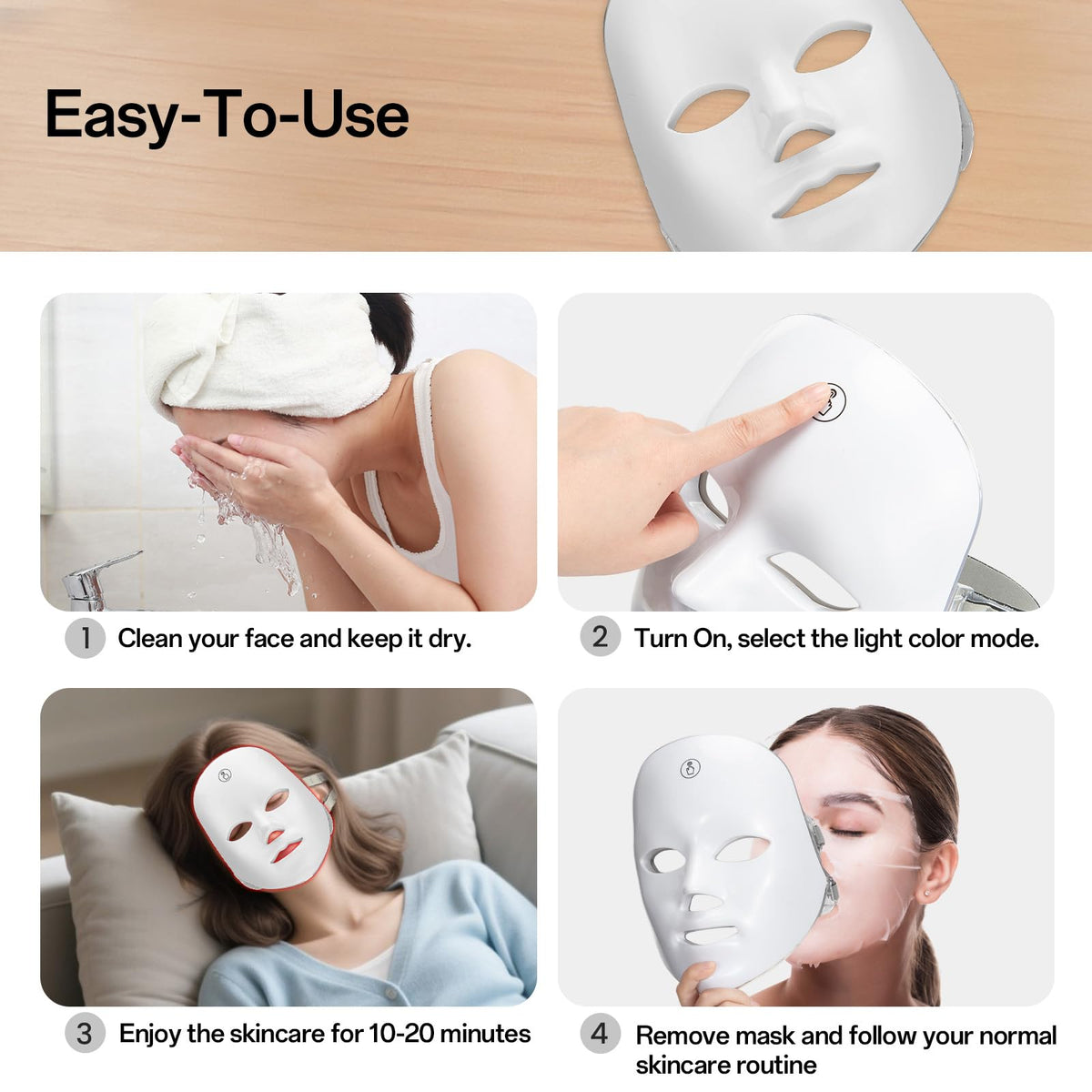 7-Color Facial Light Mask for Home Skincare – Rechargeable LED Beauty Device with 270 LEDs, One-Touch Control & Auto-Timer (Black with Rose Gold Trim) | Other Colors Available in Store