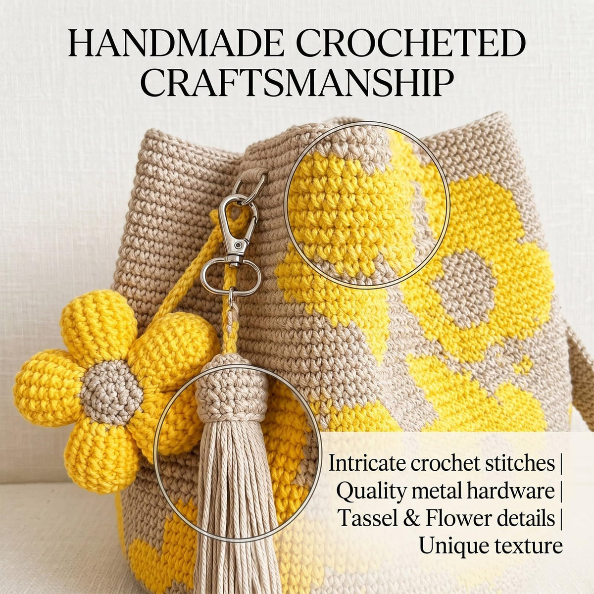 Handmade Crochet Flower Tote Bag for Women, Purse Boho Crochet Purse Crossbody Shoulder Beach Bag Daily Use Summer(Purple)