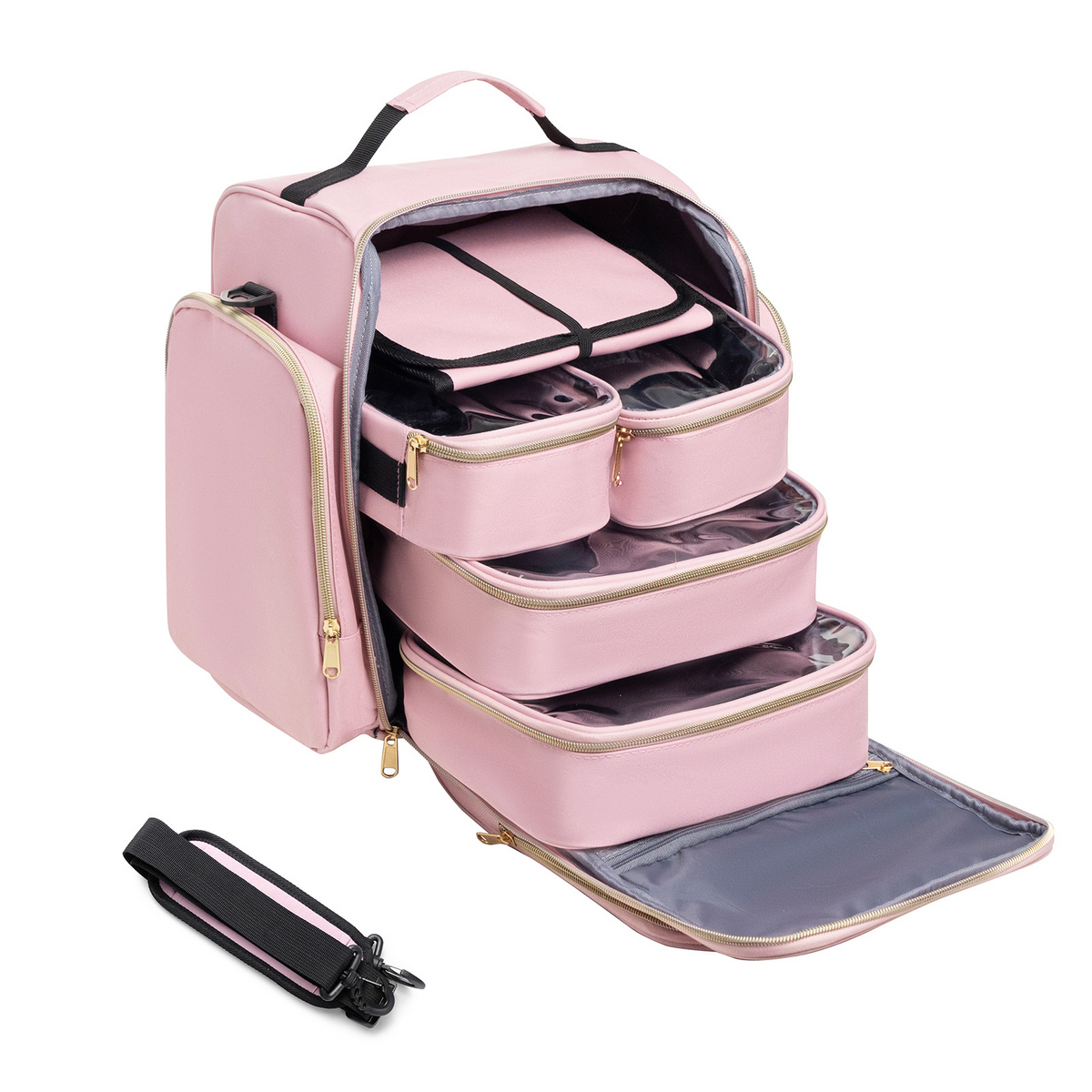 Travel Makeup Bag, Large Cosmetic Case Make up Organizer, Pink
Makeup Bag with 5 Removable Cases, 3 Carrying Options, Multiple Storage Pockets for Brushes & Cosmetics(Pink)