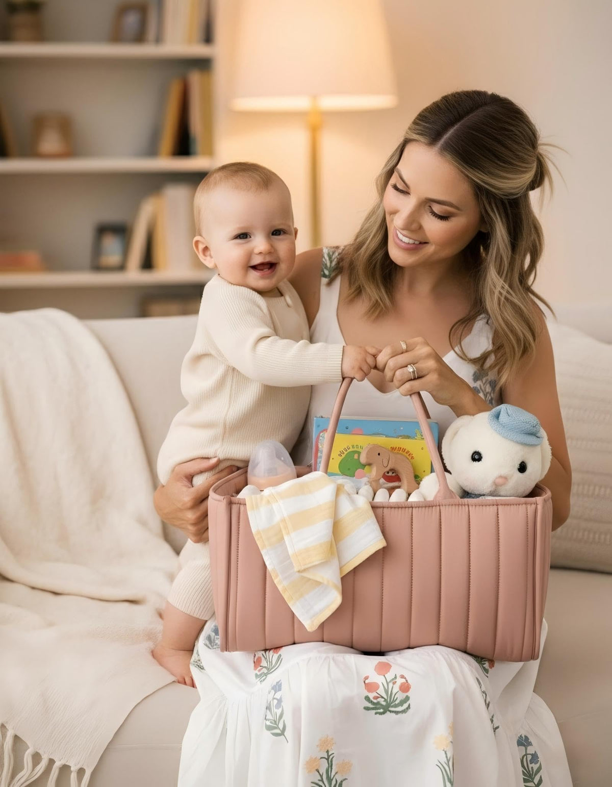 Large Baby Diaper Caddy Organizer – Stylish Storage Basket for Nursery, Changing Table & Travel – Portable Urn for Diapers, Wipes, Toys & Essentials (Pink)