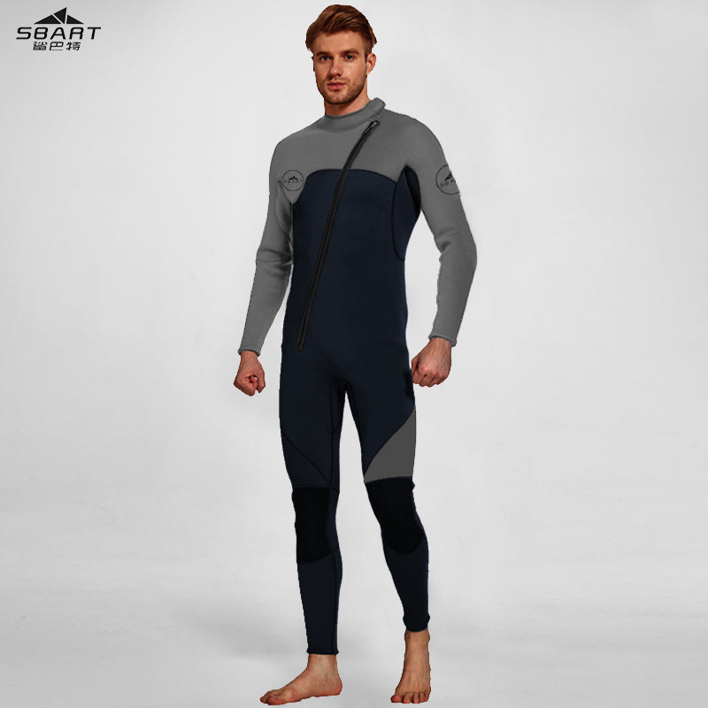Men's 3mm Full Wetsuit for Surfing Diving & Cold Water Swimming – Front-Zip Neoprene Suit with UV Protection and Flexible Fit(Grey,XXL) | Other Colors Available in Store