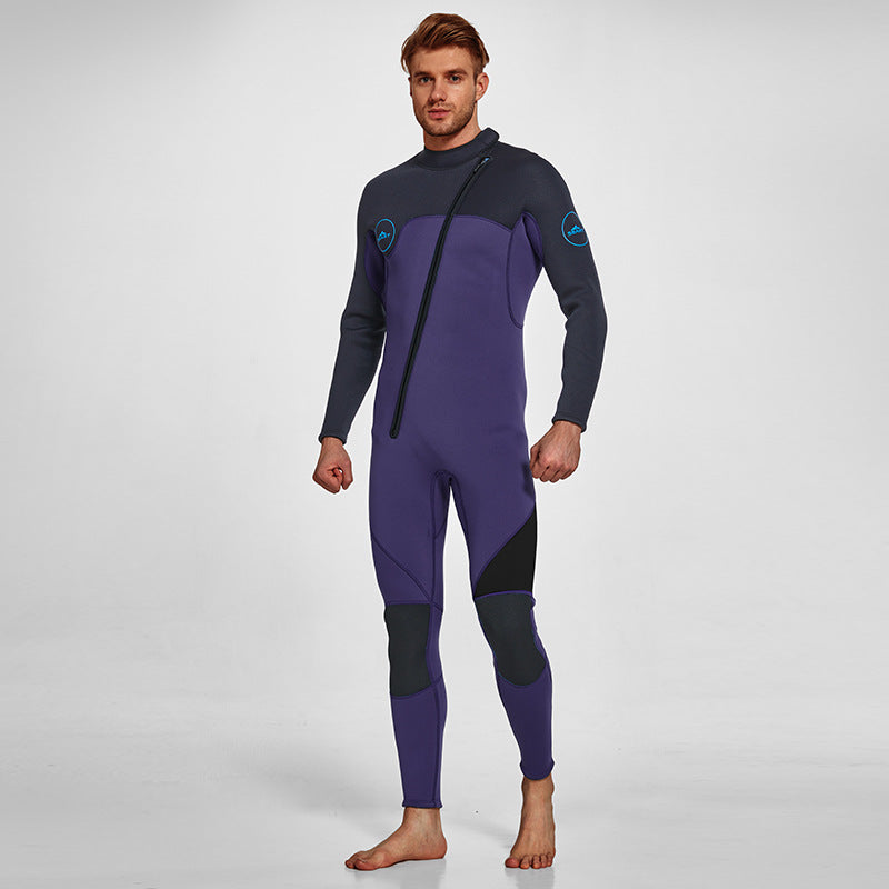 Men's 3mm Full Wetsuit for Surfing Diving & Cold Water Swimming – Front-Zip Neoprene Suit with UV Protection and Flexible Fit(Purple,M) | Other Colors Available in Store