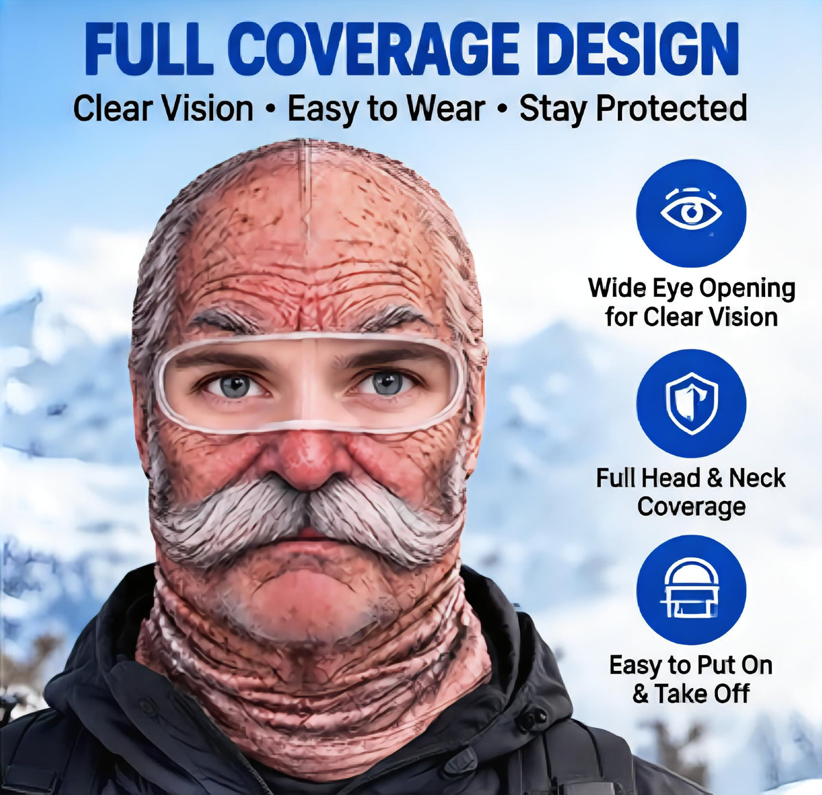 Funny Head Mask, Realistic 3D Printed Full-Face Cover with Neck Protection, Novelty Headwear for Parties, Cosplay, Cycling & Fun, Ice Silk Version (gray)