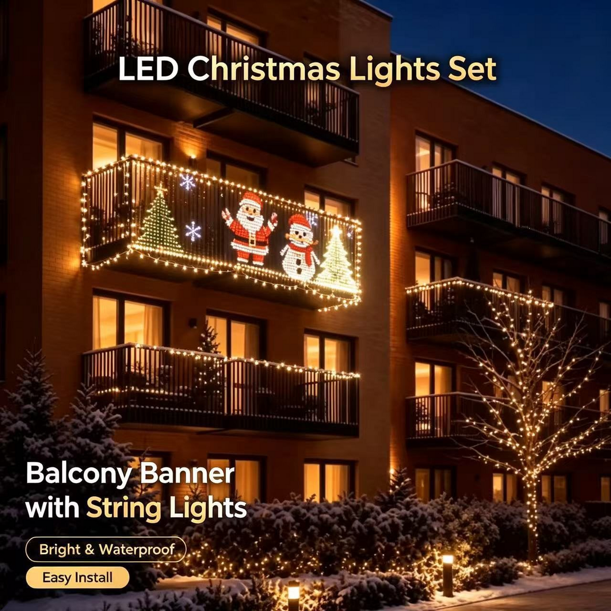1M*1M Smart LED Curtain Lights – App & Remote Control, Music Sync, 400 LEDs, Festive Patterns & Timer, USB Waterproof Fairy Lights for Balcony, Party & Christmas Decor(Rainbow)