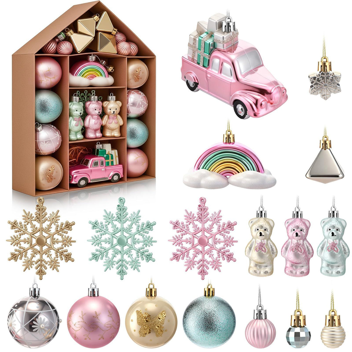 70-Pack Shatterproof Christmas Ornament Set for Tree, Holiday Party Decor, 70Pcs (Red and green)