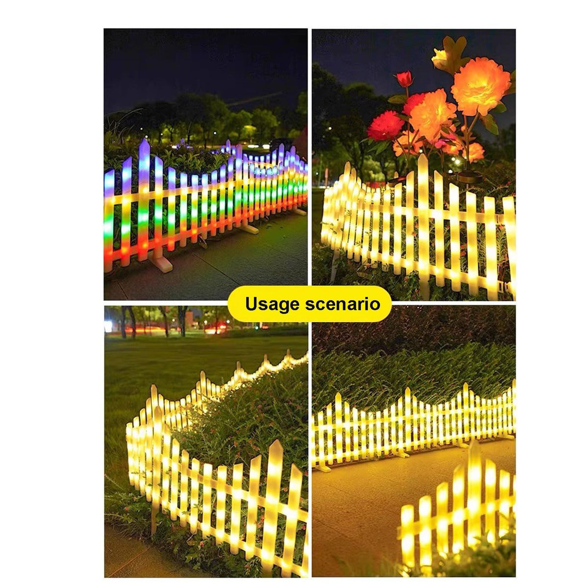 Solar LED White Picket Fence Lights 13.7" H x 11.2'L
Solar Powered Garden Border Decor Fence with Remote Control for Outdoor Yard Landscape(Warm light,110in(Warm)