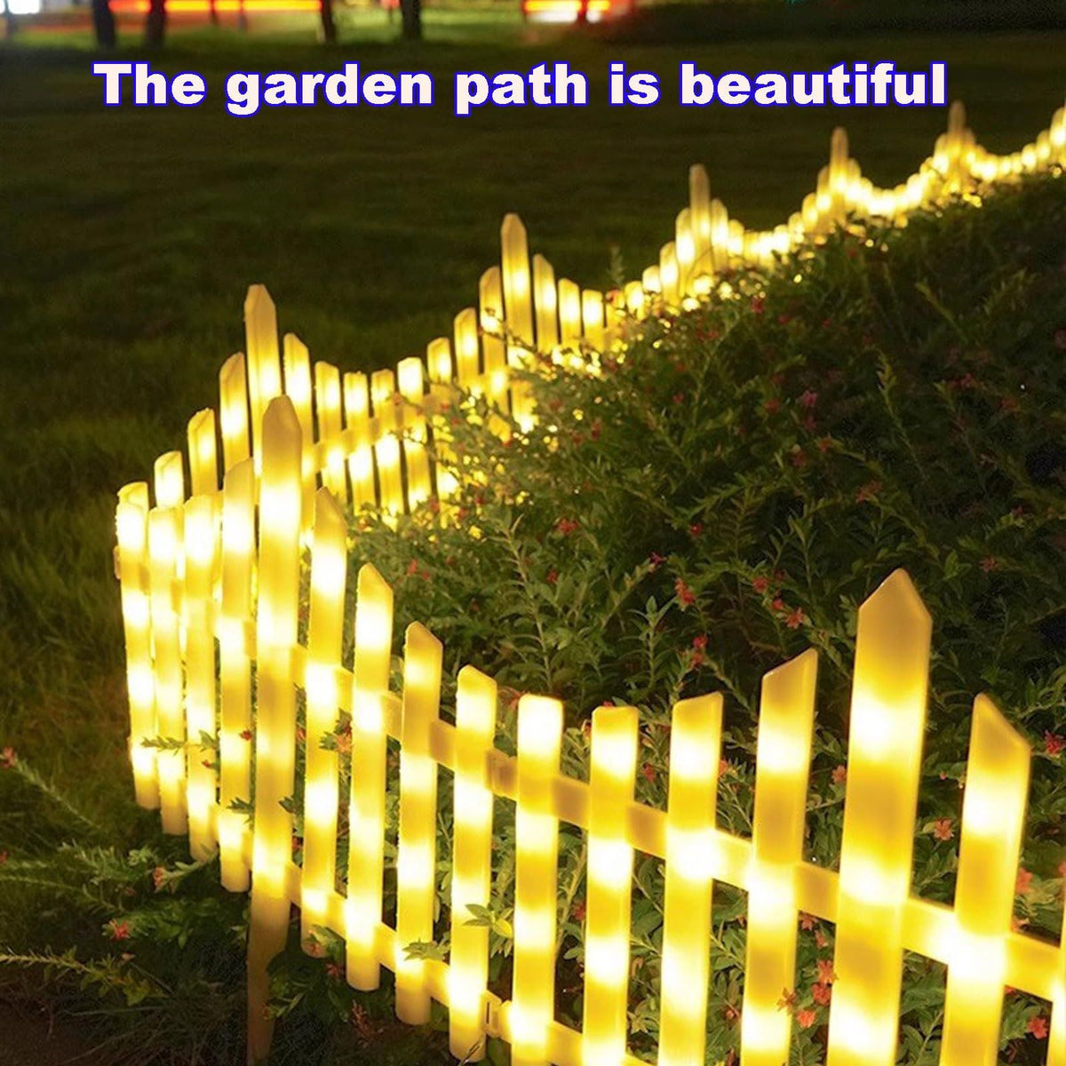 Solar LED White Picket Fence Lights 13.7" H x 11.2'L
Solar Powered Garden Border Decor Fence with Remote Control for Outdoor Yard Landscape(Warm light,110in(Warm)