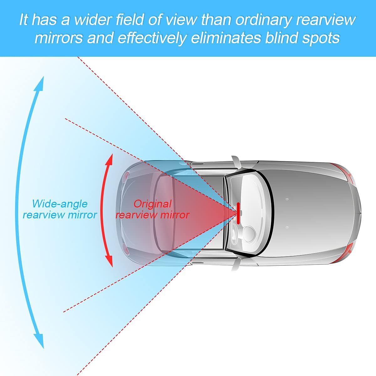Wide-Angle Car Rearview Mirror with Curved HD Glass Lens, Clip-On Design, ABS Frame, Anti-Glare Coating, Universal Fit for Sedans SUVs Trucks Vans, Easy 10-Second Installation (White)
