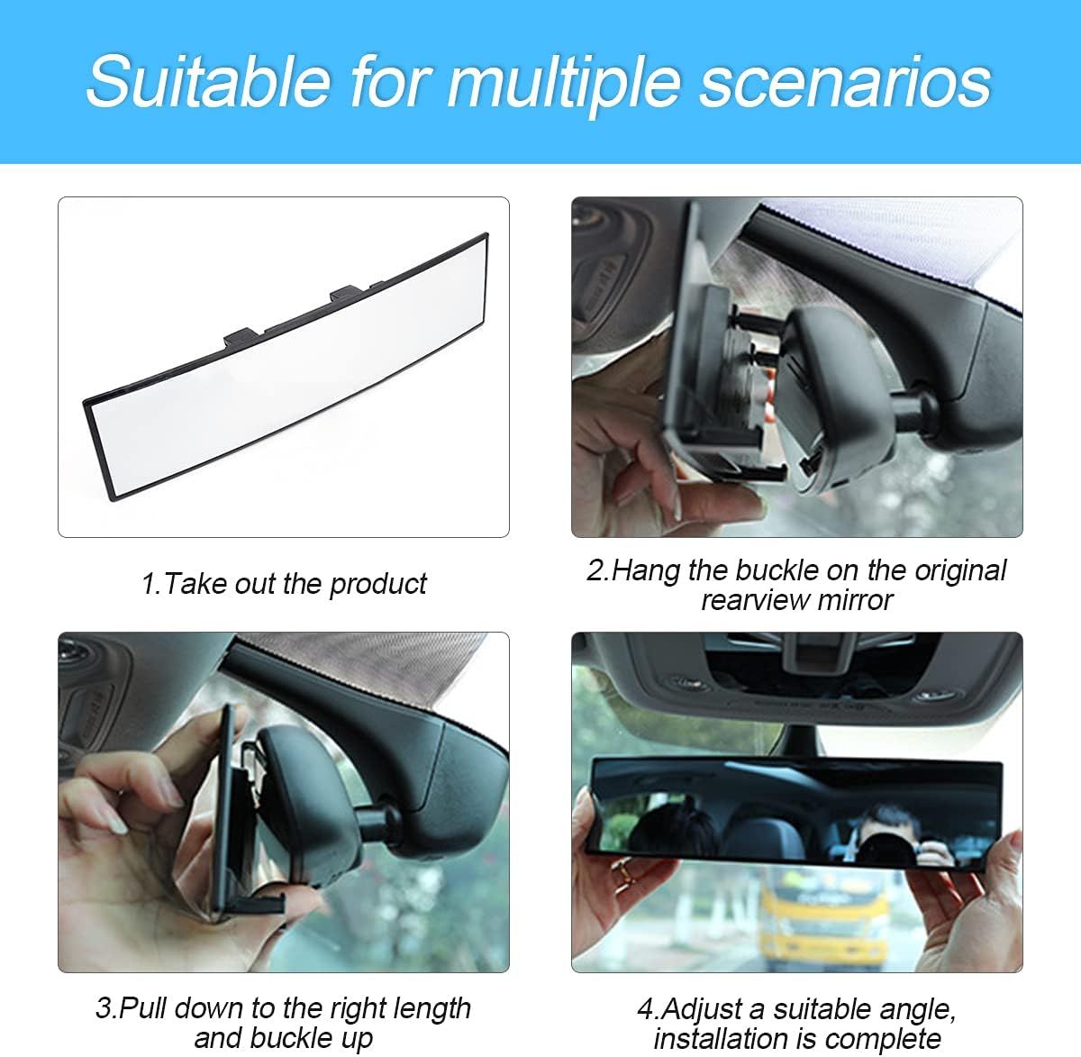 Wide-Angle Car Rearview Mirror with Curved HD Glass Lens, Clip-On Design, ABS Frame, Anti-Glare Coating, Universal Fit for Sedans SUVs Trucks Vans, Easy 10-Second Installation (White)