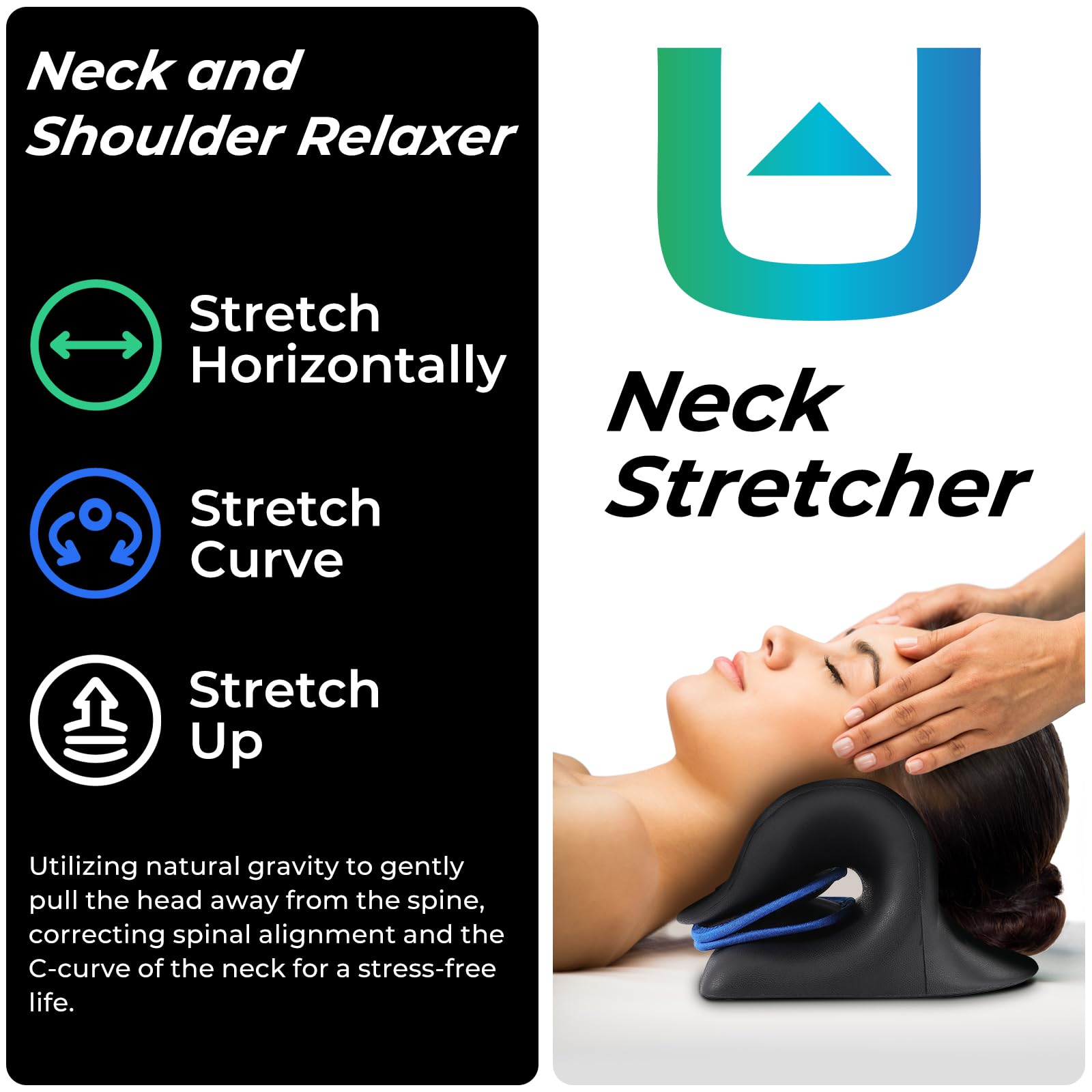 Adjustable Airbag Neck Stretcher โ Ergonomic Cervical Traction Pillow with 8 Massage Points for Neck Pain Relief, Portable Spinal Alignment Device for Home, Office, and Travel Use (Black)
