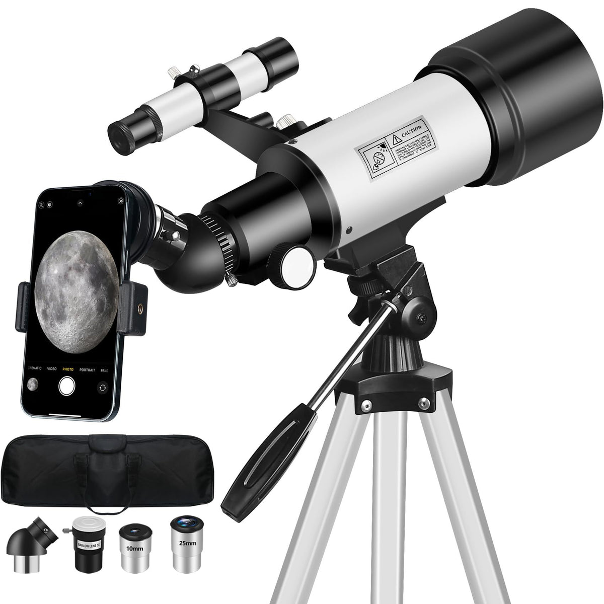 Telescope for Adult, 70mm Aperture 400mm Portable Telescope with Tripod, Finder Scope, Phone Adapter, Carrying Bag, Astronomical Refractors Telescopes for Kids Beginners Adults(White)