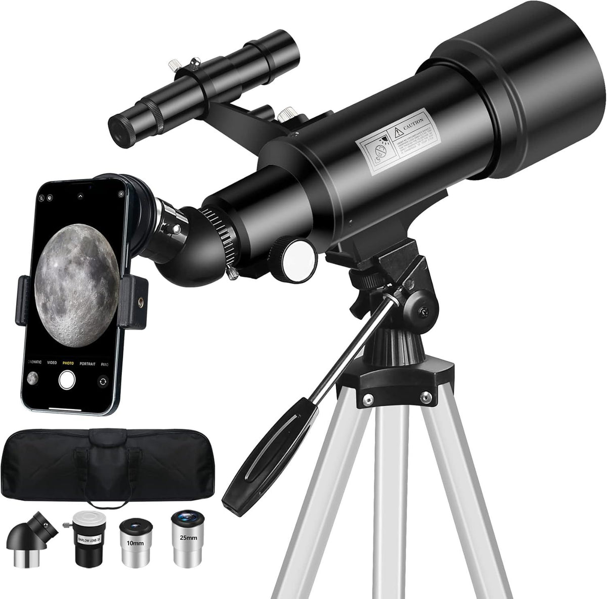 Telescope for Adult, 70mm Aperture 400mm Portable Telescope with Tripod, Finder Scope, Phone Adapter, Carrying Bag, Astronomical Refractors Telescopes for Kids Beginners Adults(White)