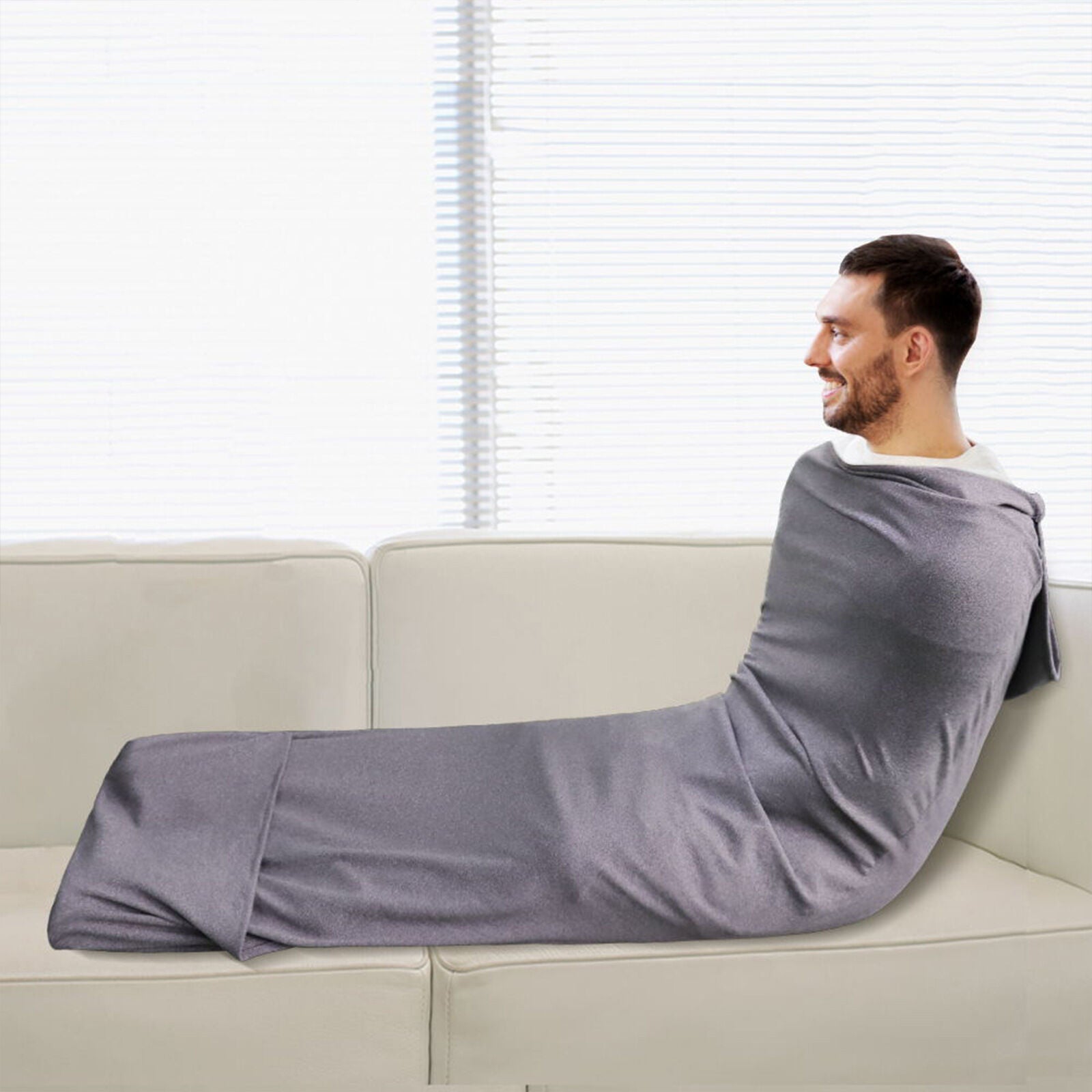 Hooded Sleep Pod: Adults Wearable Blanket – Comfy Hooded Cocoon, Cooling, Machine Washable (Grey, 170×40cm)
