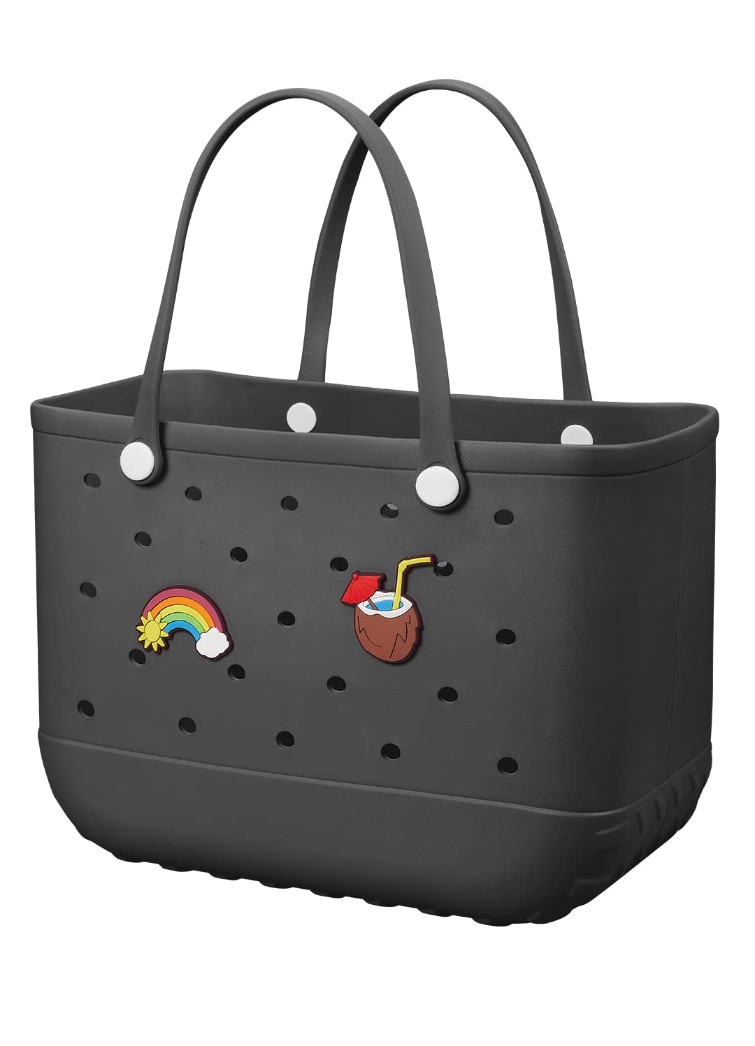 EVA Beach Tote Bag for Swimming, Pool & Travel β Waterproof Washable Rubber Handbag with 2 Random Charms, Lightweight & Sand-Resistant (Black) | Other Colors Available in Store