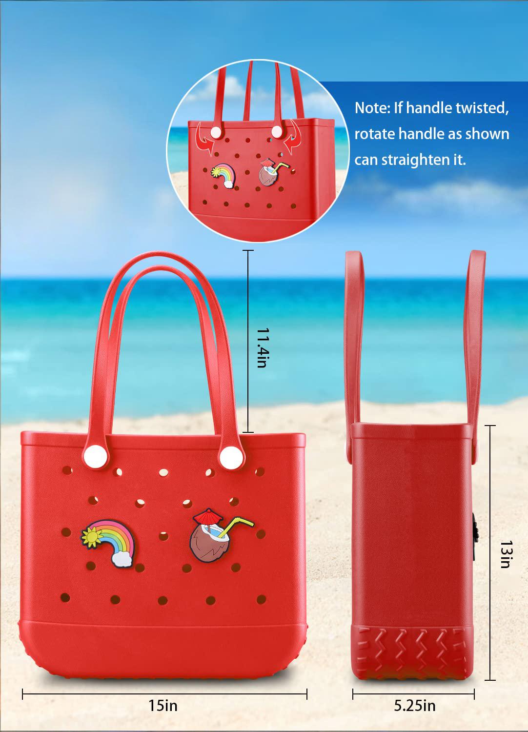 EVA Beach Tote Bag for Swimming, Pool & Travel β Waterproof Washable Rubber Handbag with 2 Random Charms, Lightweight & Sand-Resistant (Red) | Other Colors Available in Store