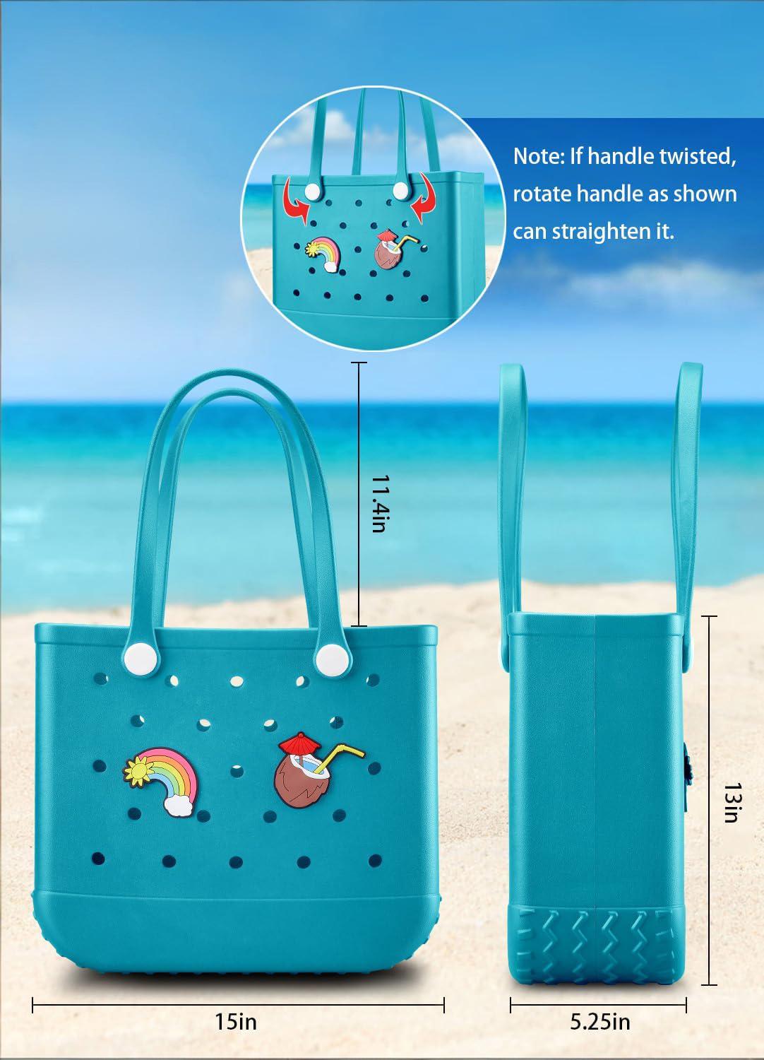 EVA Beach Tote Bag for Swimming, Pool & Travel β Waterproof Washable Rubber Handbag with 2 Random Charms, Lightweight & Sand-Resistant (Blue) | Other Colors Available in Store