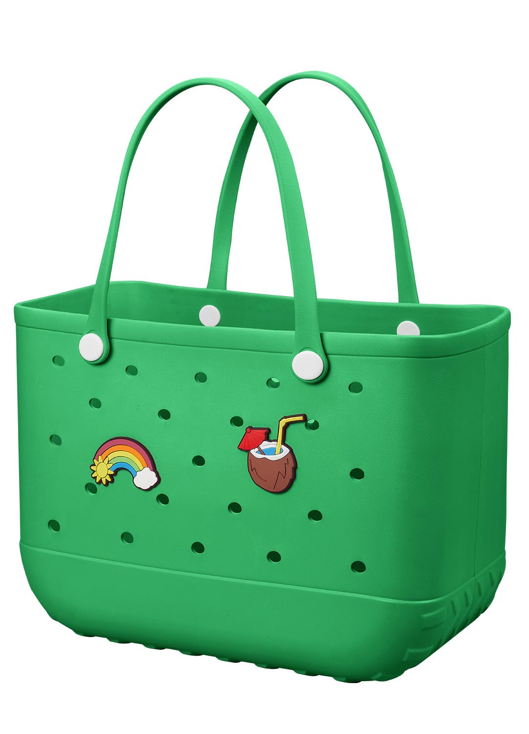 EVA Beach Tote Bag for Swimming, Pool & Travel β Waterproof Washable Rubber Handbag with 2 Random Charms, Lightweight & Sand-Resistant (Green) | Other Colors Available in Store