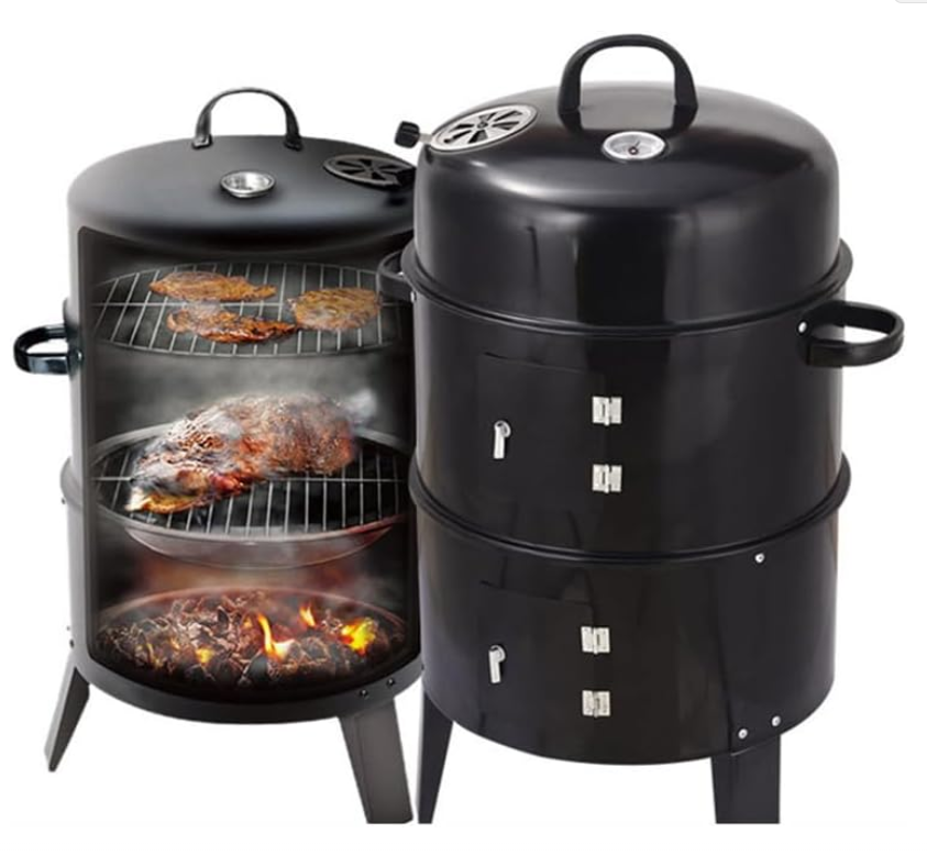 Outdoor Double-Layer Grill β Charcoal Wood-Fired Braising & Smoking Stove, Portable Grill for Camping, Outdoor Cooking, Backyard Kitchen, Patio & Garden BBQ(black)
