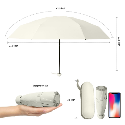 Mini Travel Umbrella – Compact Sun & Rain Protection for Women, Kids | UV-Blocking Pocket Umbrella with Case | Lightweight Foldable Umbrella(grey)