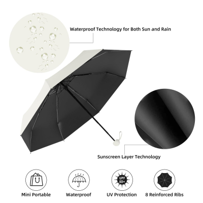 Mini Travel Umbrella – Compact Sun & Rain Protection for Women, Kids | UV-Blocking Pocket Umbrella with Case | Lightweight Foldable Umbrella(grey)