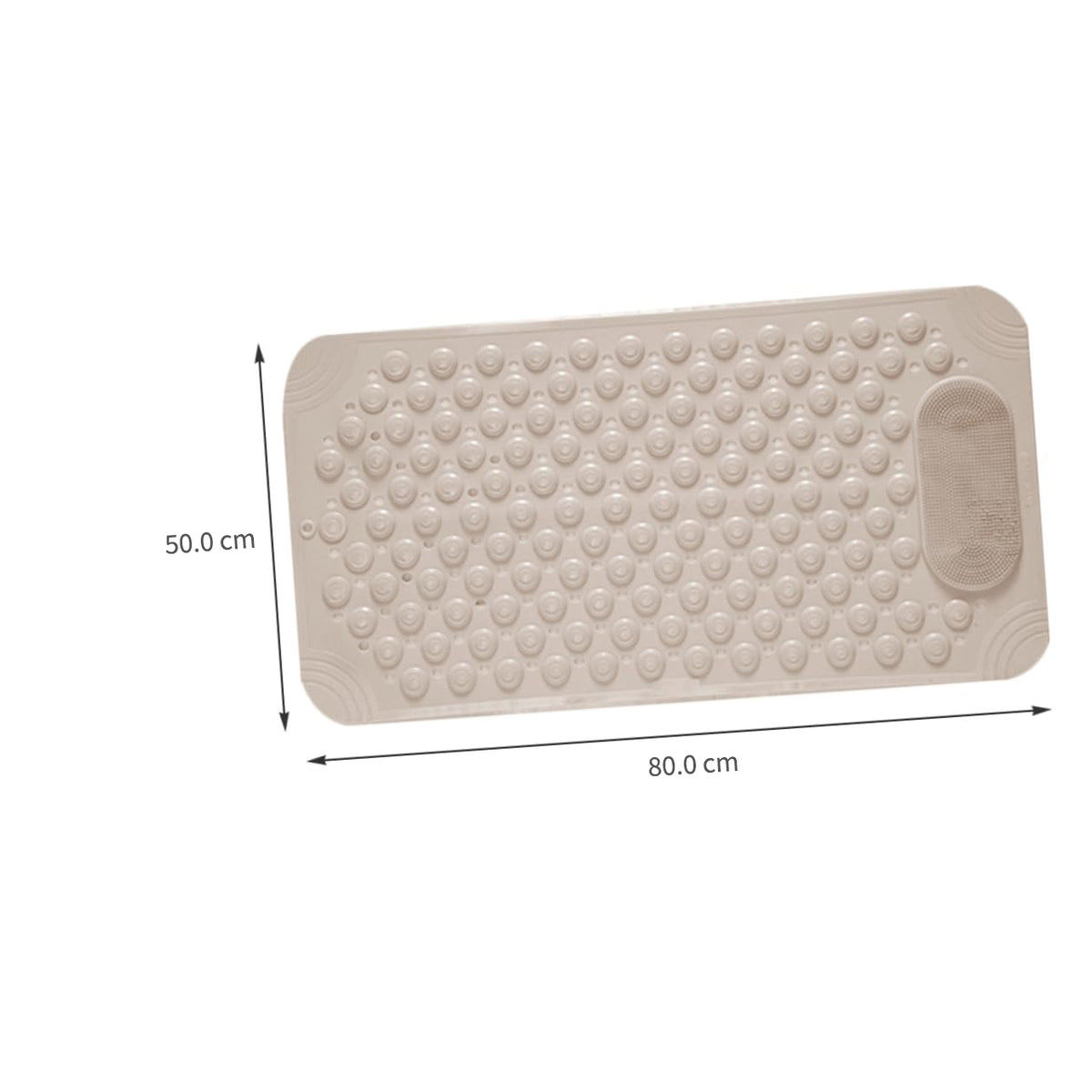 Non-Slip Bath Mat with Foot Scrubber – 80 x 50 cm, Anti-Skid Suction Cups & Drain Holes, Waterproof Shower Floor Pad with Exfoliating Brush(Grey)