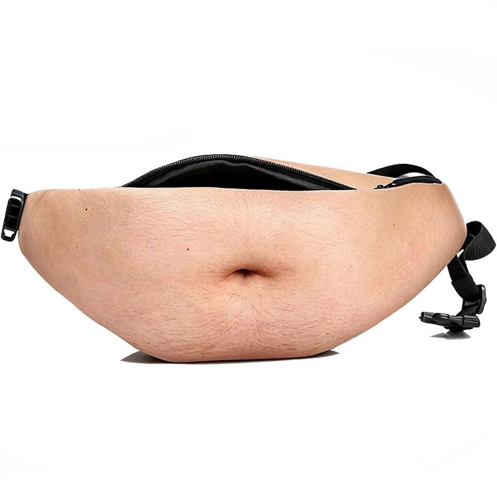 Beer Belly Fanny Pack, Hairy Belly Fanny Pack, Dad Bod Belly Fanny Packs Multiple Styles, Zippered Pocket, Unisex Design, Realistic Fake Belly Waist Bag for Parties & Everyday Essentials, Muscle Abs Version