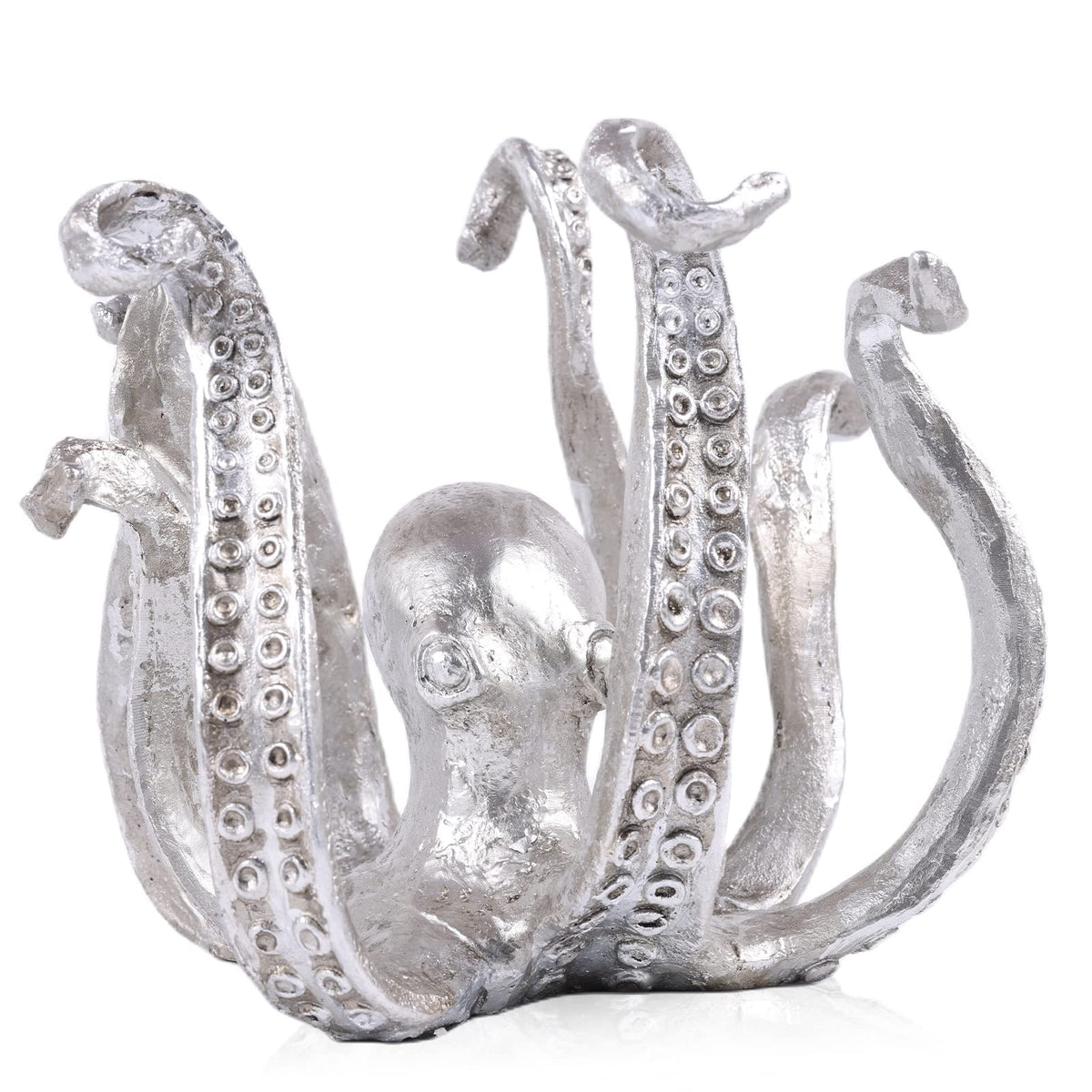 Multi-Functional Octopus Sculpture – Decorative Resin Cup Holder & Jewelry Organizer, Unique Home Accent for Living Room, Office, or Desk (Silver)