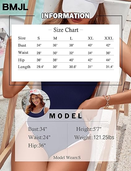 Women's Dark Blue One Piece Swimsuit with White Trim: Adjustable Strap, Ribbed, High Cut for Sports & Beach(XXL)