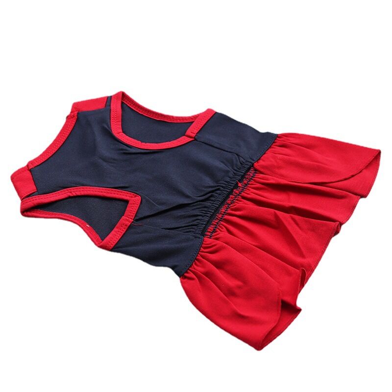 Pet products 2-Piece Dog Summer Dress Set - Team Spirit & SUPER ADORABLE Designs, Red White Stripes & Navy Blue, Peter Pan Collar, Cute Fit for Dogs(L)