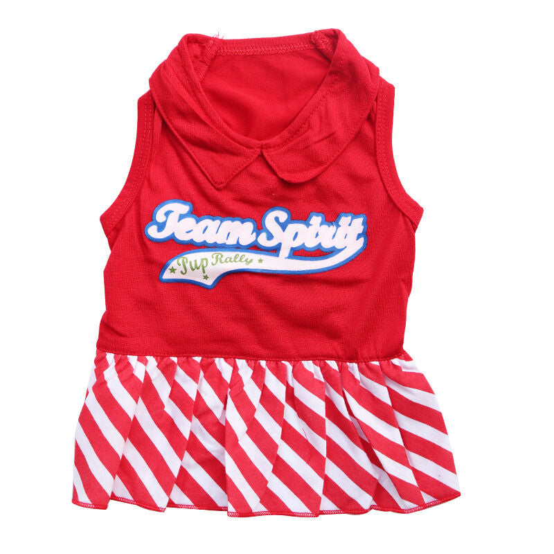 Pet products 2-Piece Dog Summer Dress Set - Team Spirit & SUPER ADORABLE Designs, Red White Stripes & Navy Blue, Peter Pan Collar, Cute Fit for Dogs(S)