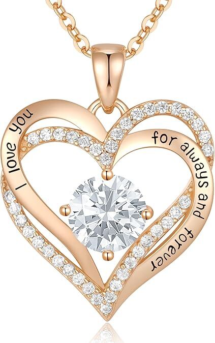 Forever Love Heart Birthstone Necklace: 925 Sterling Silver Jewelry for Mom, Wife, Friend – Ideal for Mother’s Day, Anniversaries & Birthday(white diamond,April)
