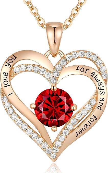 Forever Love Heart Birthstone Necklace: 925 Sterling Silver Personalized Jewelry for Mom, Wife, Friend with 12 Month Stone Options(red diamond,January)