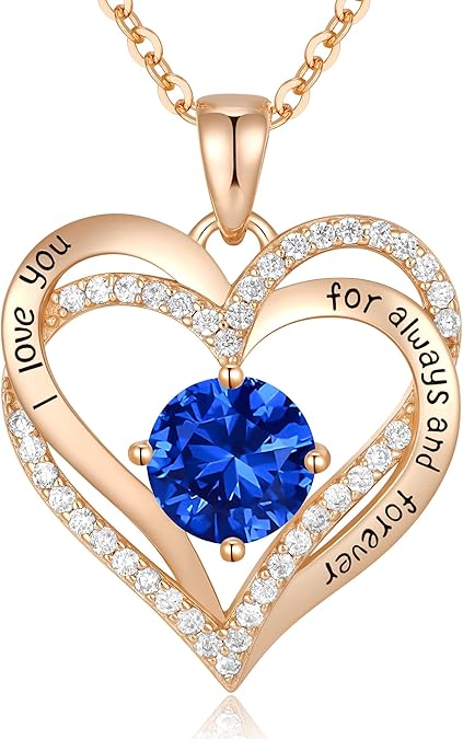 Forever Love Heart Birthstone Necklace: 925 Sterling Silver Personalized Jewelry for Mom, Wife, Friend with 12 Month Stone Options(blue diamond,December)