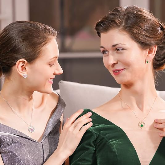 Forever Love Heart Birthstone Necklace: 925 Sterling Silver Personalized Jewelry for Mom, Wife, Friend with 12 Month Stone Options(green diamond,May)